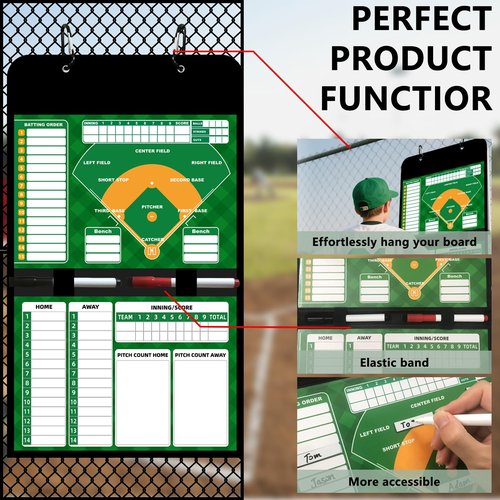 Magnetic Baseball Lineup Board for Dugout, Collapsible Softball & Baseball Clipboard for Coaches | Includes 60 Magnets, Markers, Eraser & Water-Resistant Carrying Bag for Coaches, Players, Teams