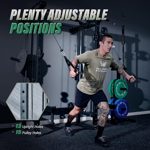 MAJOR FITNESS F35 Folding Power Rack, with Lever Arms, 4-in-1 Home Gym with Cable Pulley System, Multi-Grip Pull-Up Bar, Landmine, 80+ Exercises Space-Saving Gym