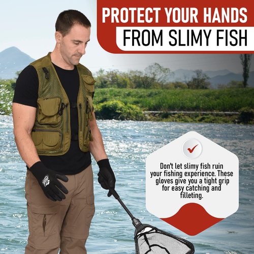 Fish Handling/Cleaning Gloves Textured Grip Palm Soft Lining Fillet Gloves ??One Size Fits Most L to XL