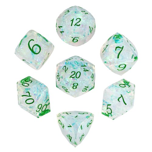 CRITALLIC 7PCS DND Dice Set,Transparent Sharp Edge Dice Set D&D RPG Polyhedral Die,for Dungeons and Dragons TTRPG Games Roleplaying Games,with Gift Box(Green)