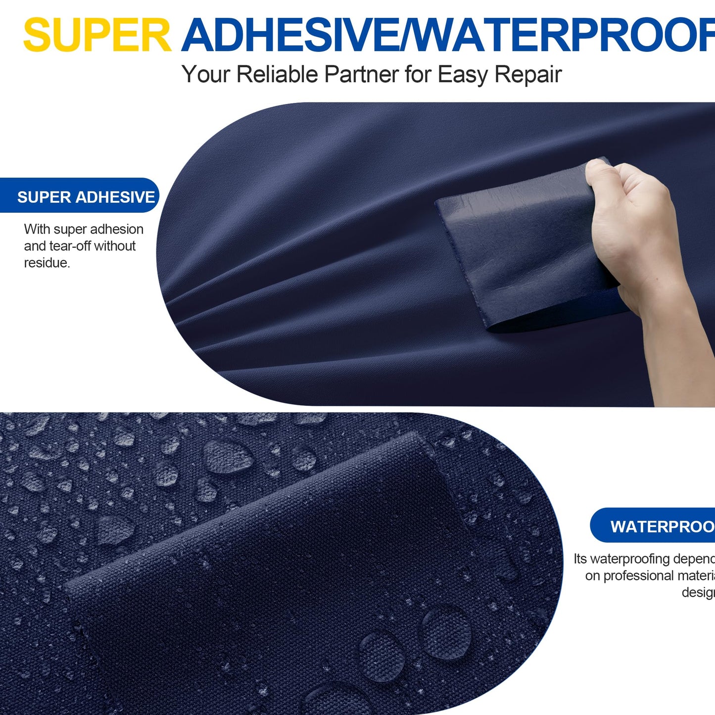 YIKAD Fabric Repair Tape, Self Adhesive Canvas Repair Patch, Waterproof Outdoor Canvas Tape/Patch Kit for Sun Shades Clothing Tent Awnings Boat Cover Couches Dark Blue 4x71 inch