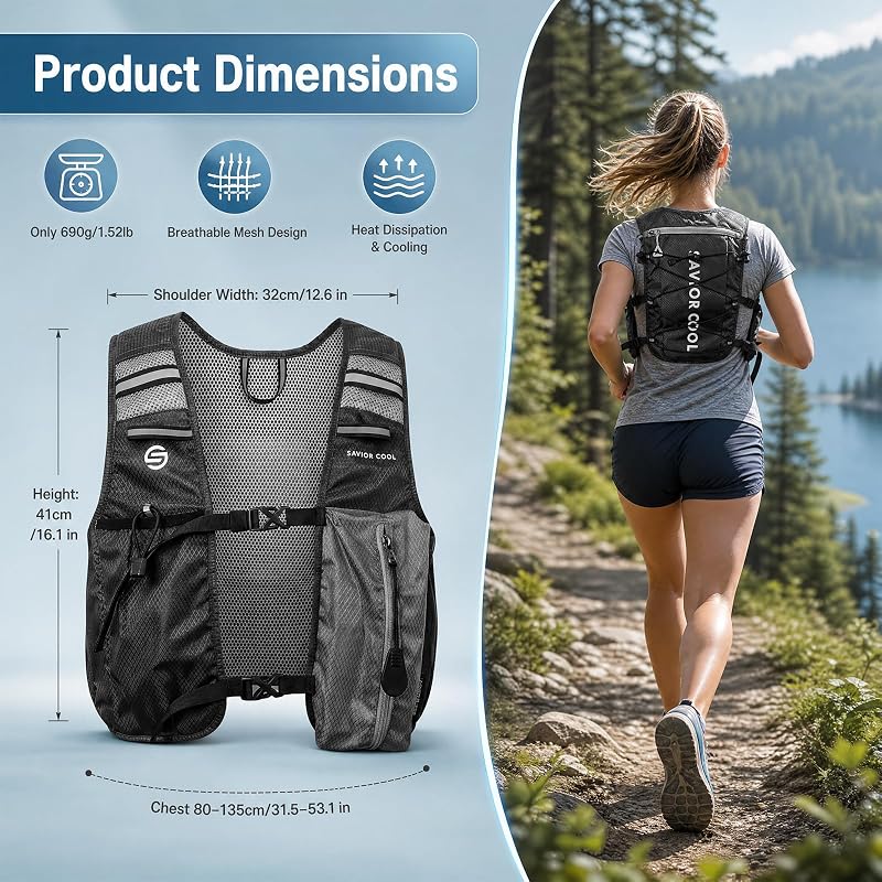 Savior Cool Cooling Hydration Vest with 2L Bladder & 3 Removable Packs - Charcoal Gray