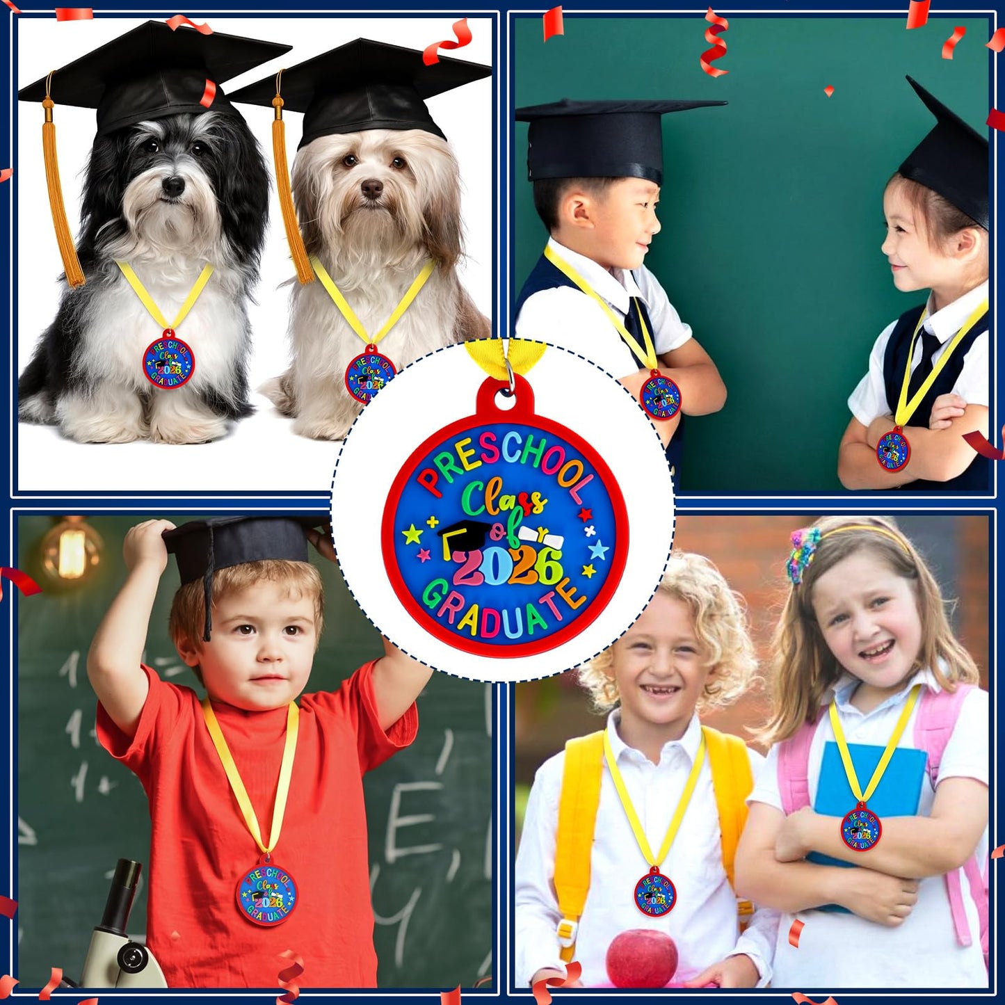 Sratte 36 Pcs Kindergarten Prek Preschool Graduation Medals for Kids, Bulk Kinder Pre-k Graduation Gifts with Yellow Ribbon, End of Year Student Gifts Party Favors Supplies, 2 Inch (Class of 2026)