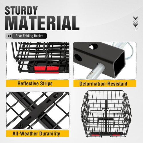 ECOTRIC Rear Folding Basket Compatible with Most Pride Mobility Scooters Waterproof Made of Steel and Works with 1" Receiver Storage Cargo Basket Black
