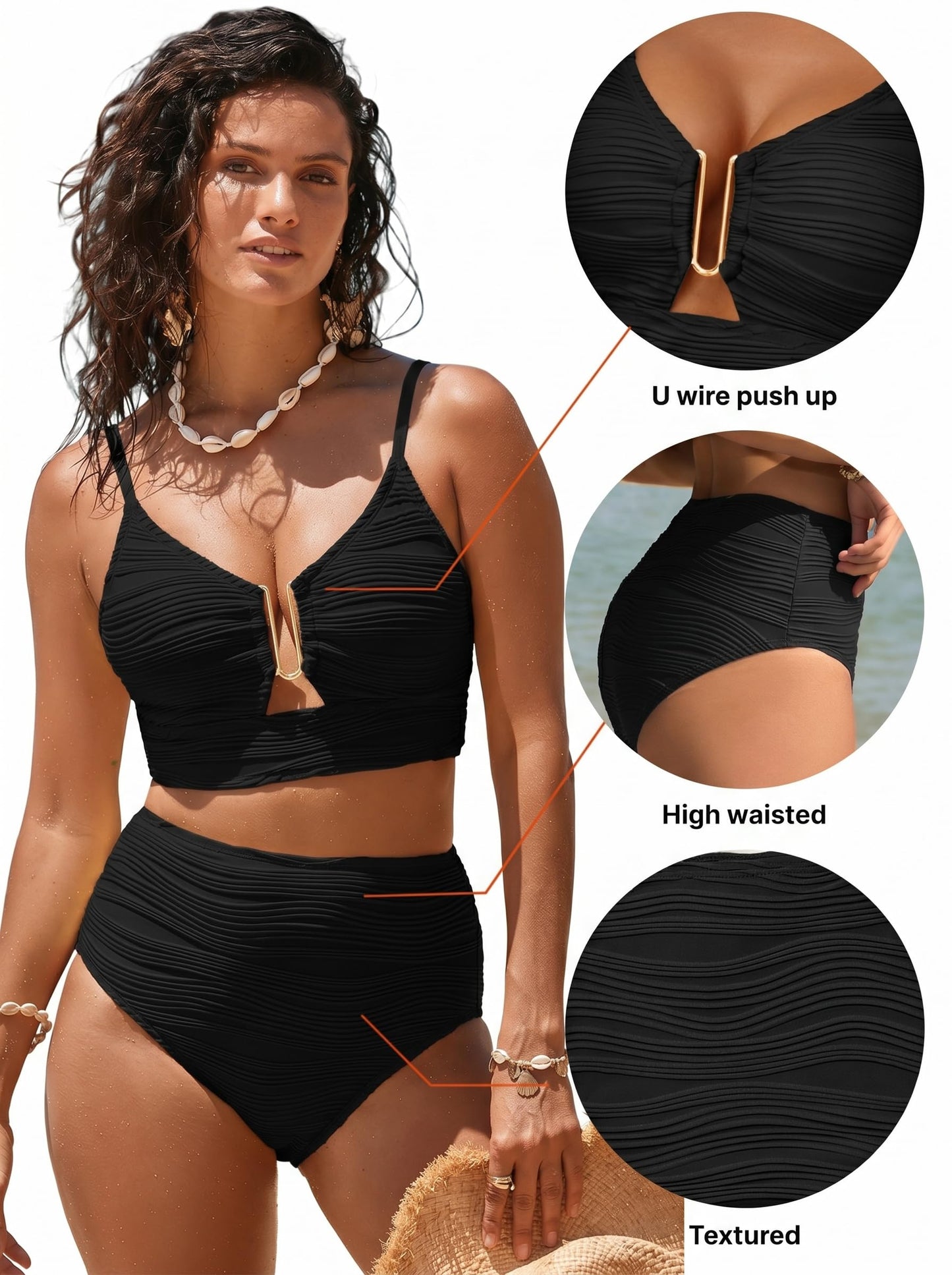 Herseas Women U-Wired Bikini Sets Spaghetti Straps Bathing Suit High Cut Out Two Piece Popular Swimsuit Cutout Beach Outfits Swimwear Chic Resort Essentials Black X-Small