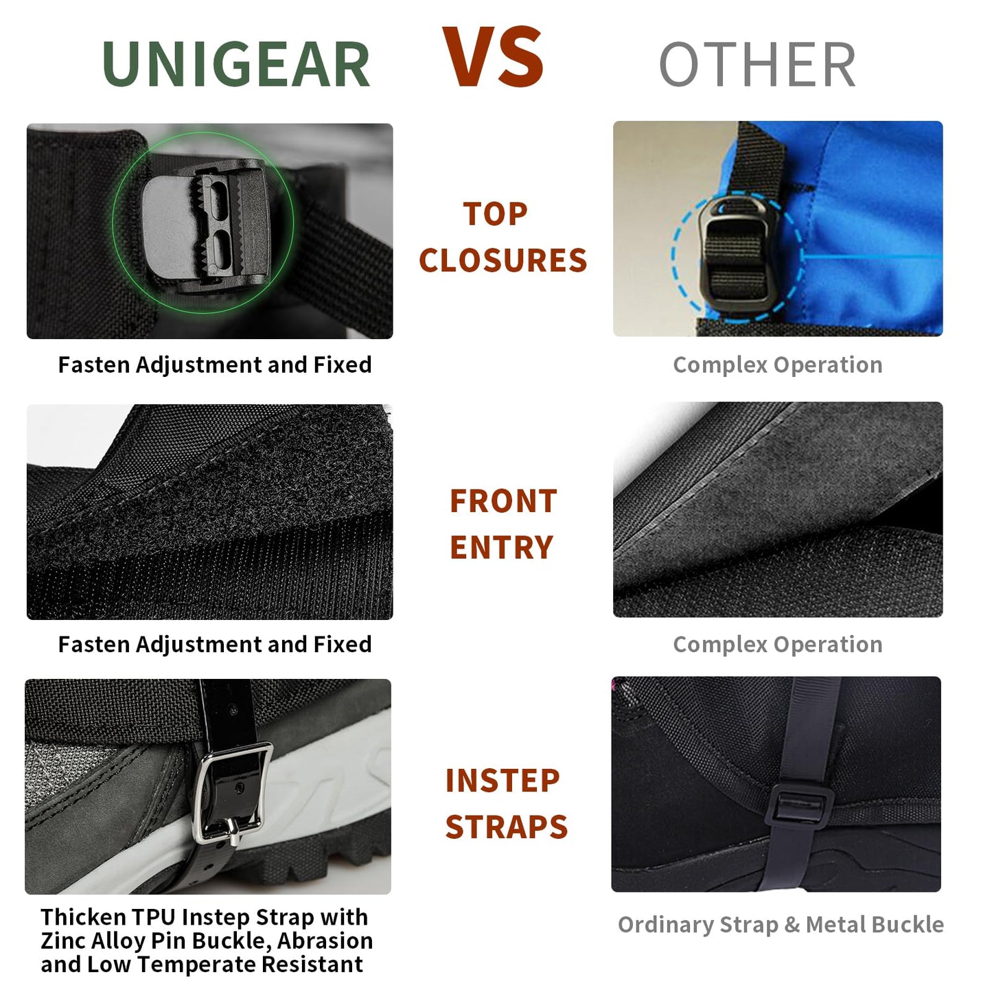 Unigear Snow Leg Gaiters, Waterproof Boot Gaiters for Hiking Walking Climbing Hunting Skiing 1000D Fabric (Large)