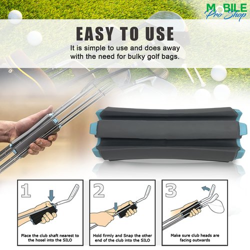 Mobile Pro Shop Golf Club Carrier with Golf Club Brush – Holds up to 6 Golf Clubs, Keeps Your Clubs Visible, Clean & Dry – Premium Quality Golf Club Holder (Grey_Turquoise)