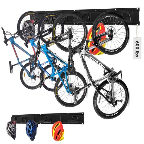 HORUSDY Bike Storage Rack, 6 Bike Racks and 6 Helmets Hooks, Wall Mounted Bike Storage Rack, Max capacity 600lbs