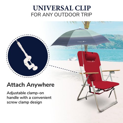 CARIBBEAN JOE Clamp On Umbrella for Beach Chair, Adjustable and Universal, UV Protection, 48 Inch Arc, Horizon Stripe