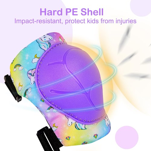 FIODAY Knee Pads for Kids Protective Gear Set Adjustable Kids Knee Pads and Elbow Pads with Wrist Guard for Girls Roller Skates Cycling Bike Skateboard Scooter Knee Pads, 3-8 Years,Rainbow Unicorn