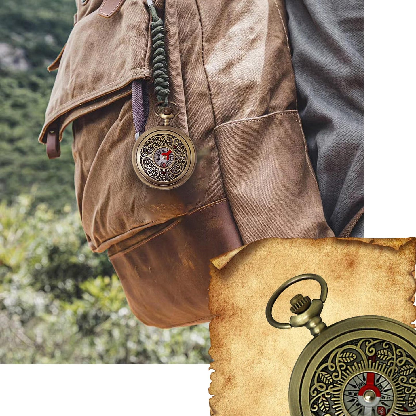 Antique Brass Compass - Waterproof Survival Compass for Hiking & Camping, Vintage Military Gift with Keychain (Kids & Outdoor)