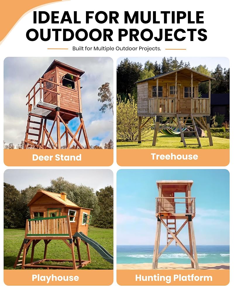 Heavy Duty 4x4 Deer Stand Brackets – 4 Pack Steel Corner Mounts for Hunting Blind Platform
