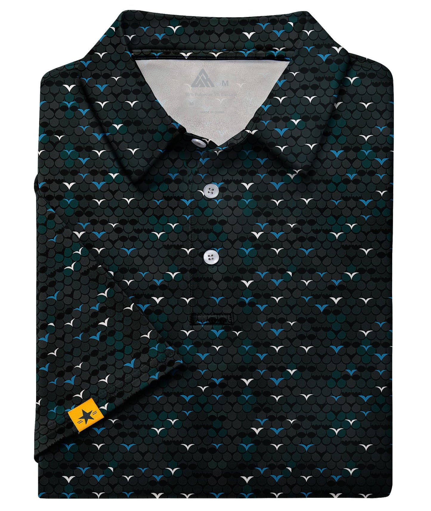 ZITY Mens Golf Polo Shirts Short Sleeve UPF 50+ Performance Moisture Wicking Print Pattern Casual Collared Golf Shirt for Men Lake Blue Large