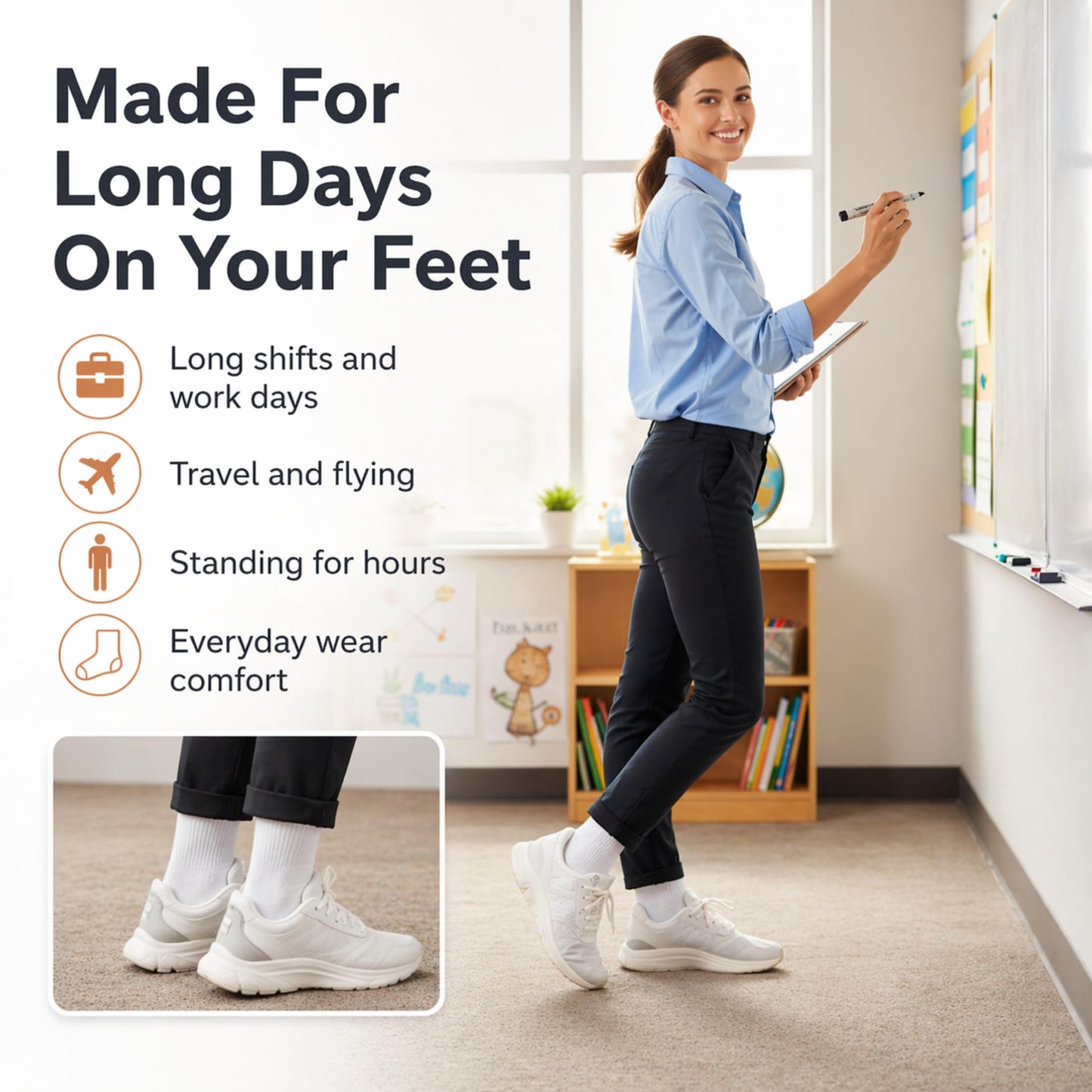 CopperJoint Knee High Compression Socks for Women and Men, Graduated Long Compression Socks for All-Day Standing, Sports & Travel, 15-20 mmHg Leg Support for Daily Wear
