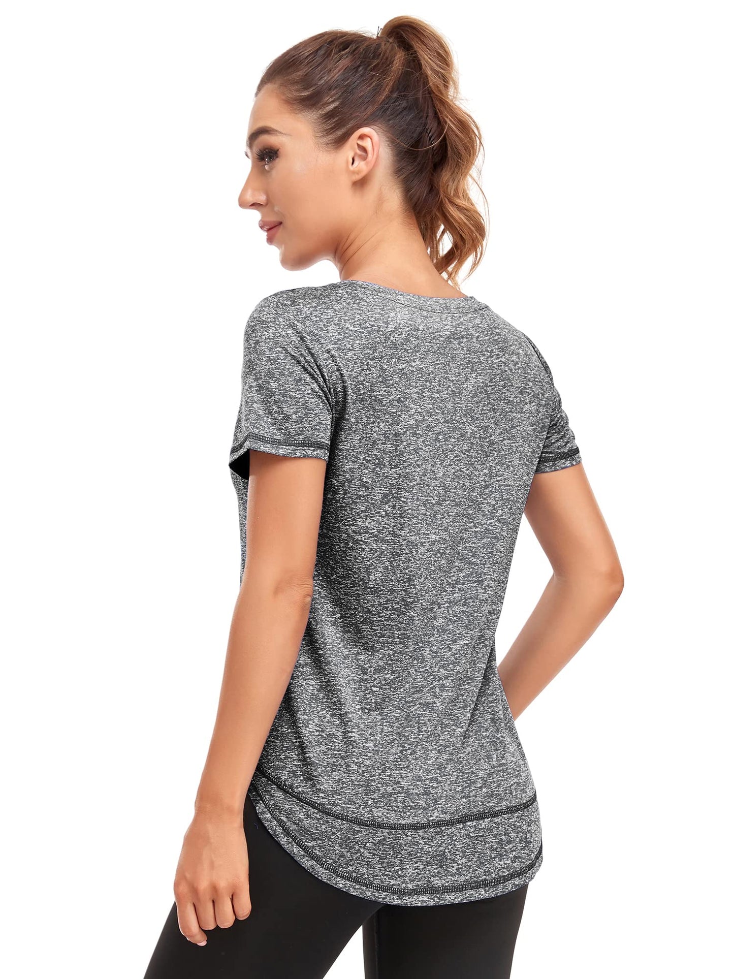 Abrooical Womens Crew Neck Casual Workout Tops Activewear Yoga Gym Sports Shirts Stretch Tunic Dark Grey X-Large