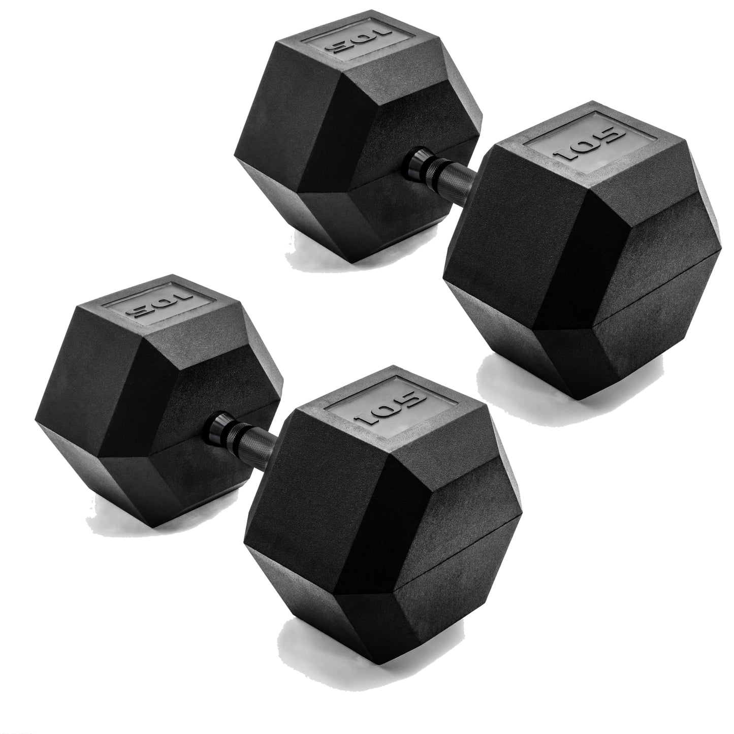 CAP 105 LB Rubber Coated Hex Dumbbell Weight, Rubber Free Weights for Home Gym Strength Training, Black Oxide Handle, Pair