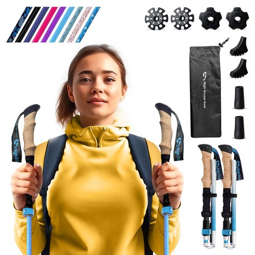 Walking Sticks for Women - 14.5" Foldable Hiking Poles for Backpacking, Exercising and Traveling, Set of 2 Aluminum Nordic Collapsible Trekking Poles (Light Blue, 100-120cm)