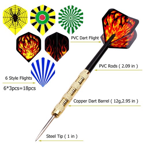 MaxMau Steel Tip Darts Set,Professional Darts Metal Tip,Metal Darts for Dartboard,18 pcs