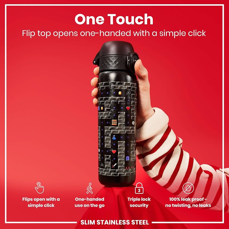 Gaming 600 ml Ion8 Stainless Steel Water Bottle - Leak Proof, Easy Open, Dishwasher Safe