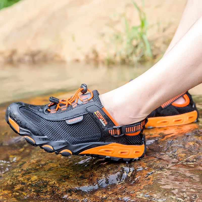 HUMTTO Amphibious Water Shoes for Men - Quick-Dry River Sandals with Closed Toe, Non-Slip Sole (Variation: Black+11-11.5)