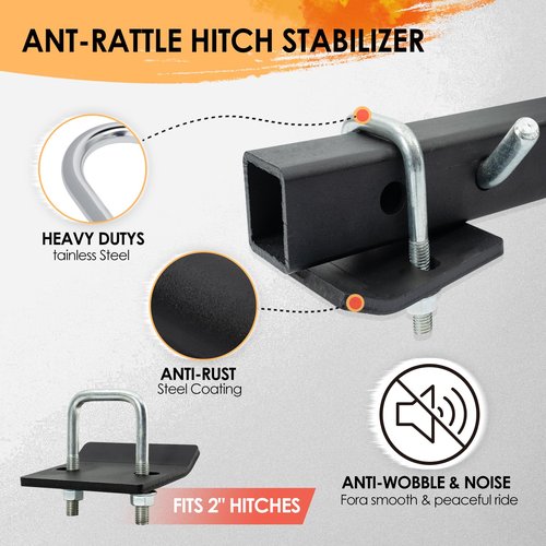 83" Motorcycle Hitch Carrier, 600 lbs Capacity, Adjustable Ramp for Up to 4.3" Tires, Anti-Tilt Lock, Shock Absorption, Pin Lock, Stabilizer & Straps