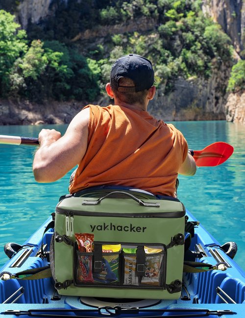 Yakhacker Kayak Cooler Bag, Waterproof Seat Back Cooler with Lawn-Chair Style Seats, Kayak Accessories Portable Ice Chest Cooler for Kayaking, Travel, Lunch, Beaches & Trips (Green)