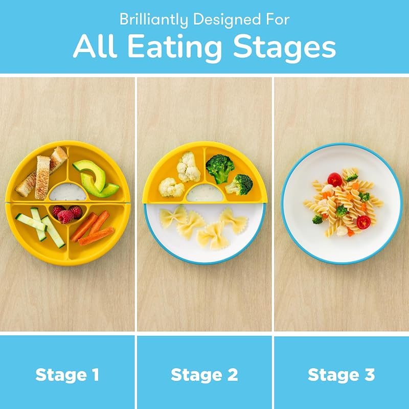 Omie Easy Scoop Toddler Plates with 2 Dividers - Blue (3 Plates + 2 Dividers) Variation: Blue