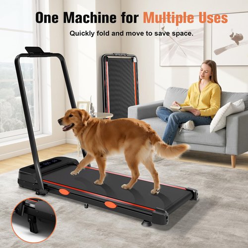 HONRISE Smart Walking Pad Treadmills for Home, Quiet Treadmill with Incline, Under Desk Foldable Treadmill, 320lbs Weight Capacity, Walking or Running for Home Office (Black/Red)