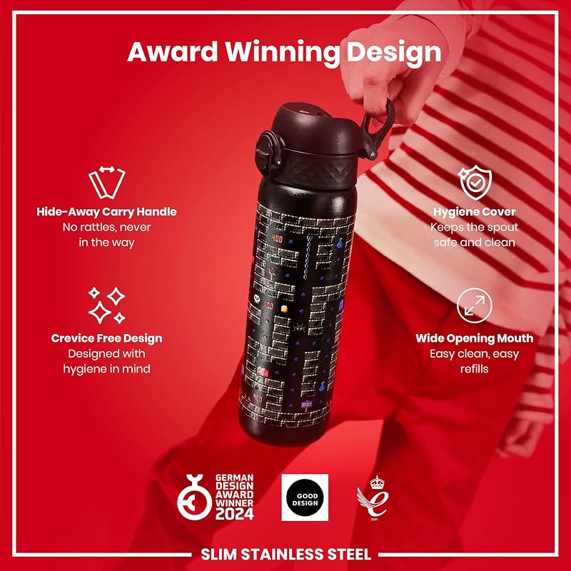 Gaming 600 ml Ion8 Stainless Steel Water Bottle - Leak Proof, Easy Open, Dishwasher Safe