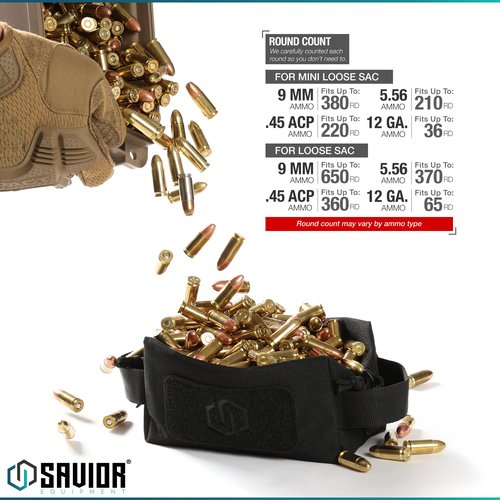 Savior Equipment Loose Sacs Mini 4-Pack Tactical Ammo Pouch Firearm Ammunition Carrier Bag, ID Patches Included, Black