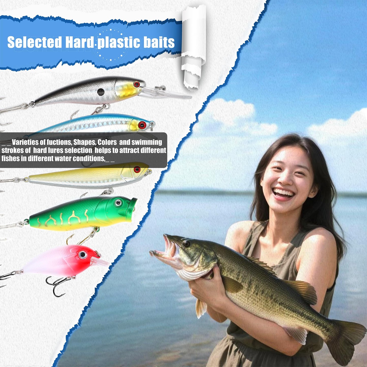 EXAURAFELIS Hard Fishing Lures Set, Minnow Popper Crankbait VIB for Bass Walleye Freshwater River Lake Fishing