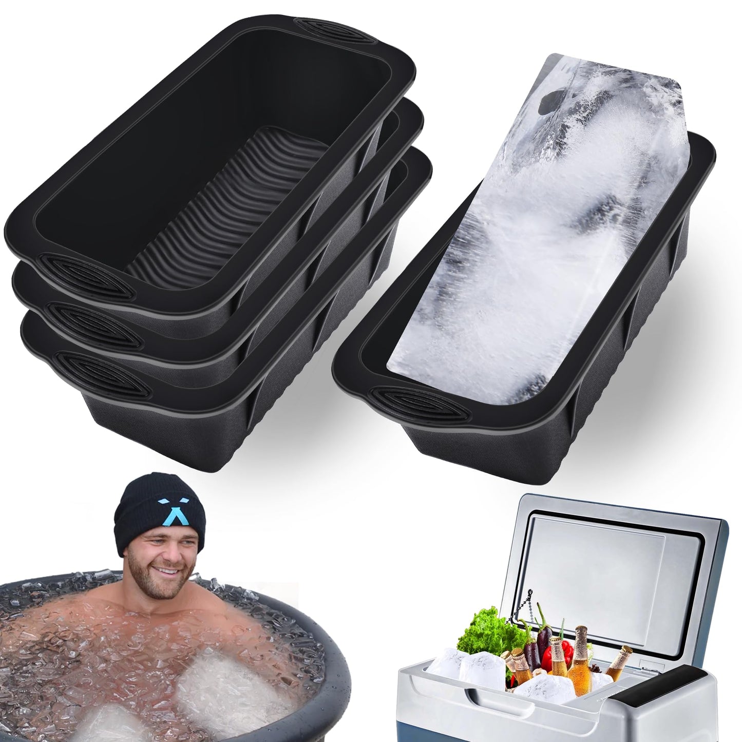 XANGNIER Extra Large Ice Block Mold,2 Pack 4.7lbs Ice Cubes for Cold Plunge or Coolers,Reusable Silicone Ice Molds for Ice Bath Chiller,Big Ice Tray