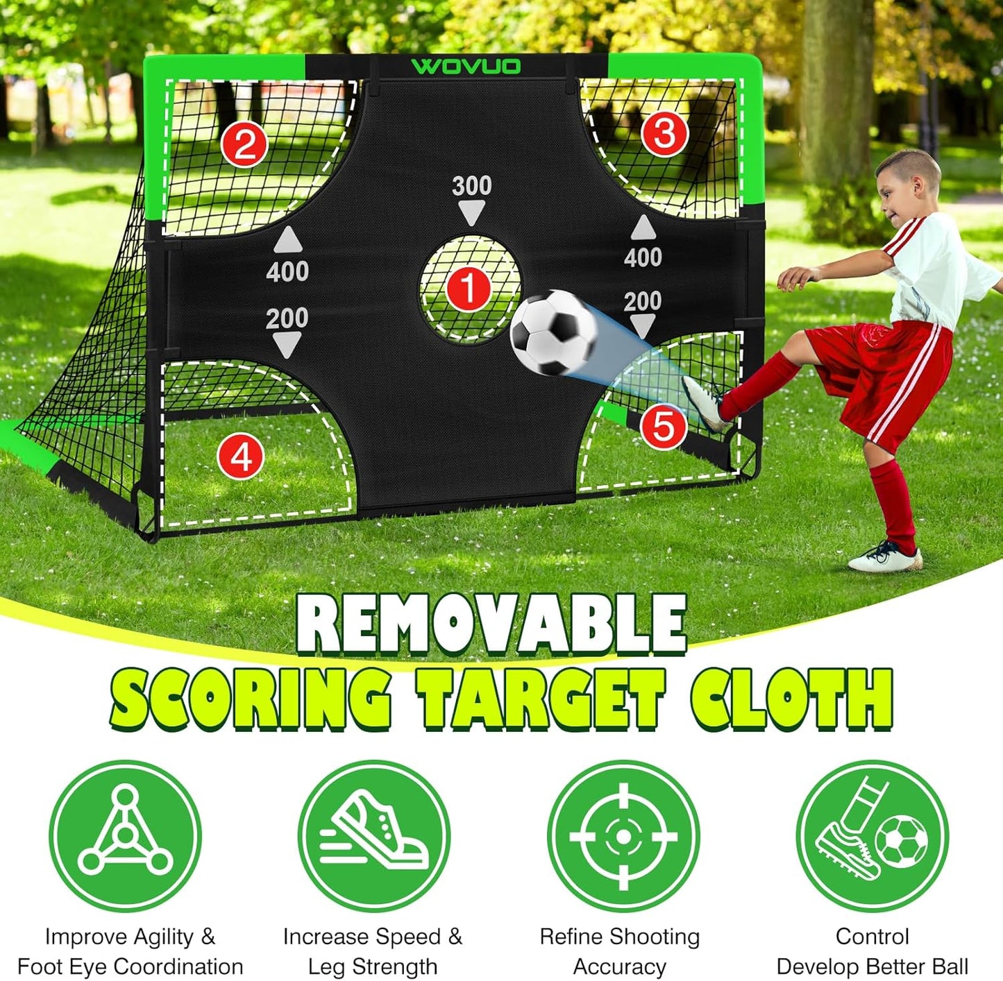 Kids Soccer Goals for Backyard Set of 2, 6x4 ft Portable Toddler Soccer Goal Training Equipment with Soccer Target, Ball, Cones, Soccer Net for Kids Age 3-5 6-8 8-12 10-12-14 Outdoor Sports Games Gift