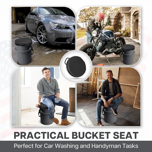 Wizcave 5 Gallon Bucket Seat for Yeti Bucket Only, Swivel Bucket Lid with Padded Top for Cozy Sitting, Bucket Seat Cushion for Outdoor Fishing,Hunting,Gardening,Camping,Car Washing, Baseball Training