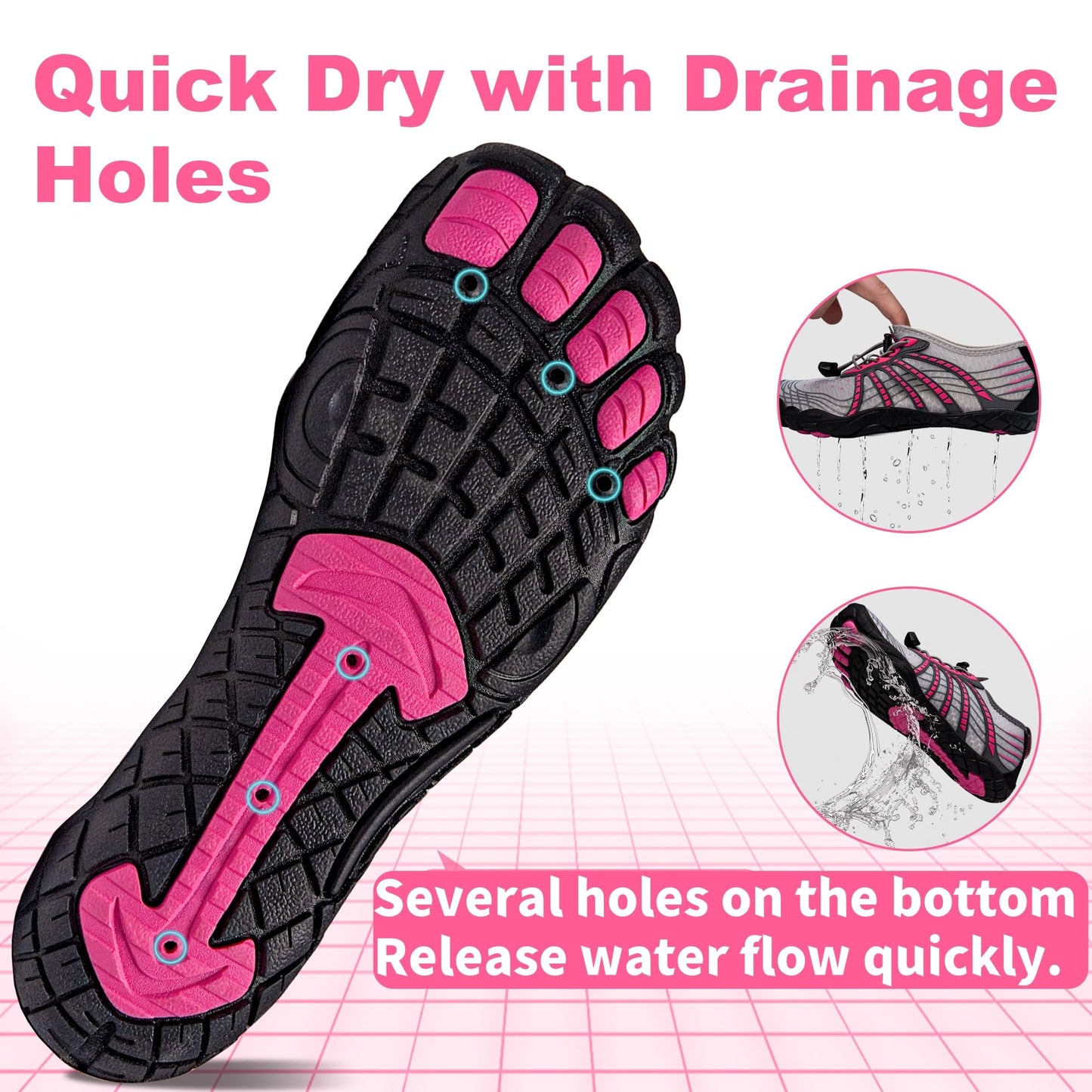 Water Shoes for Women Men, Quick Dry Barefoot for Workout, Hiking, Walking, Yoga, and Water Sports, Lightweight, Non-Slip, Athletic River Shoes for Outdoor Sports and Exercise Gray/Pink