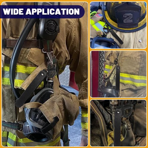 standwme 2-Pack Quick Release Clip Shackle for SCBA Mask - Firefighter Accessories, Quick Release Lanyard, Marine Grade 316 Stainless Steel Shackle for Rigging with Leather Handle（Black）