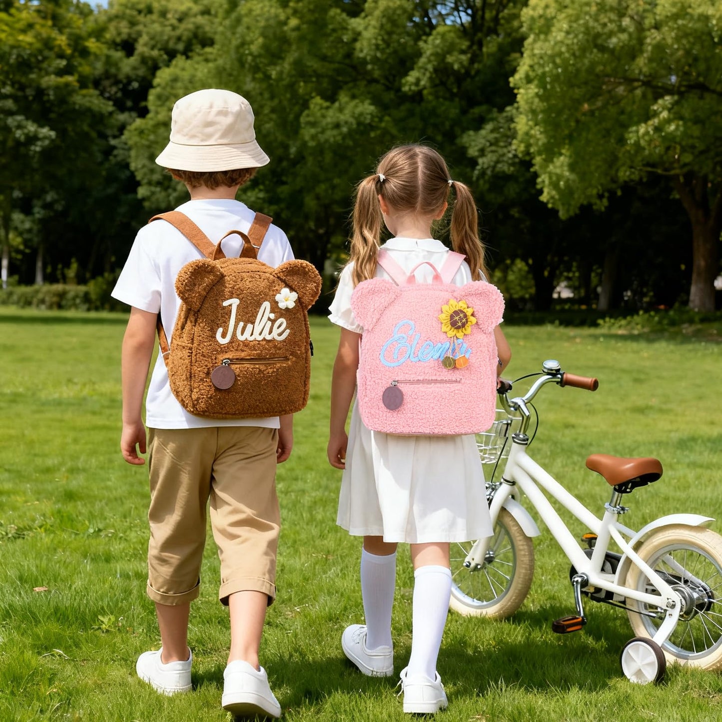 Personalized Embroidered Plush Bear Backpacks with Name, Customed Cartoon Day Care Bags for Boys Girls, Cute Fuzzy Large Capacity Bears Purse Bag for Toddler, Gifts for Couples Easter Birthday