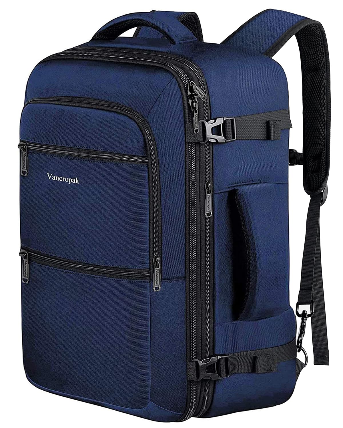 Vancropak Carry On Backpack, 45L Expandable Extra Large Travel Backpack, Flight Approved Water Resistant Luggage Suitcase Daypack, Lightweight Personal Business Weekender Bag for Men & Women, Blue