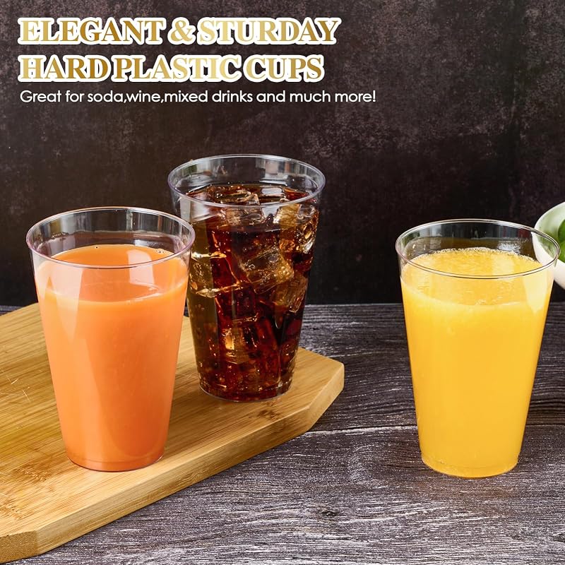 14 Oz Clear Plastic Cups (Pack of 200) - Large Disposable party Cups, FOCUSLINE