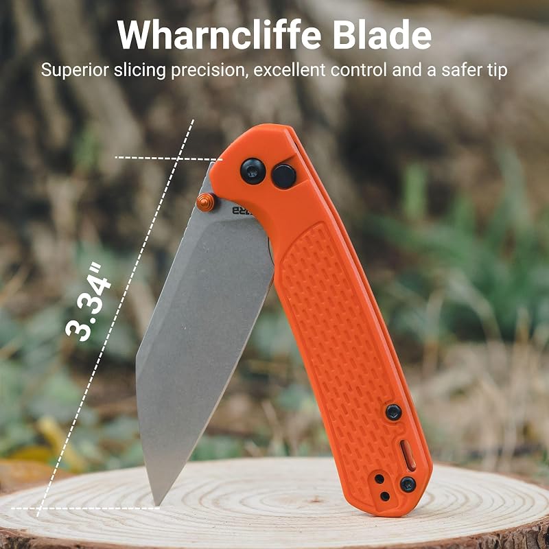 CJRB Pyrite-Light Folding Knife, 3.34" AR-SFII Steel Wharncliffe Blade, FRN Handle - Orange