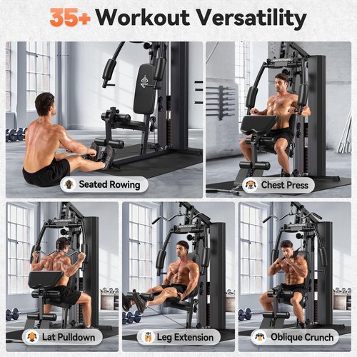 Sportsroyals Home Gym, Multifunctional Home Gym Equipment, 154LBS Weight Stack Gym with Pulley System, Exercise Equipment for Full Body Training