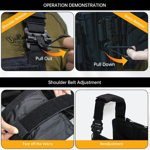 JOMAILIEEL Tactical Vest Quick Release 1000D Waterproof Nylon Breathable Lining MOLLE System Adjustable Shoulder Straps Mag Panels Airsoft Military for Men Plate Carrier Outdoor Training Security Use