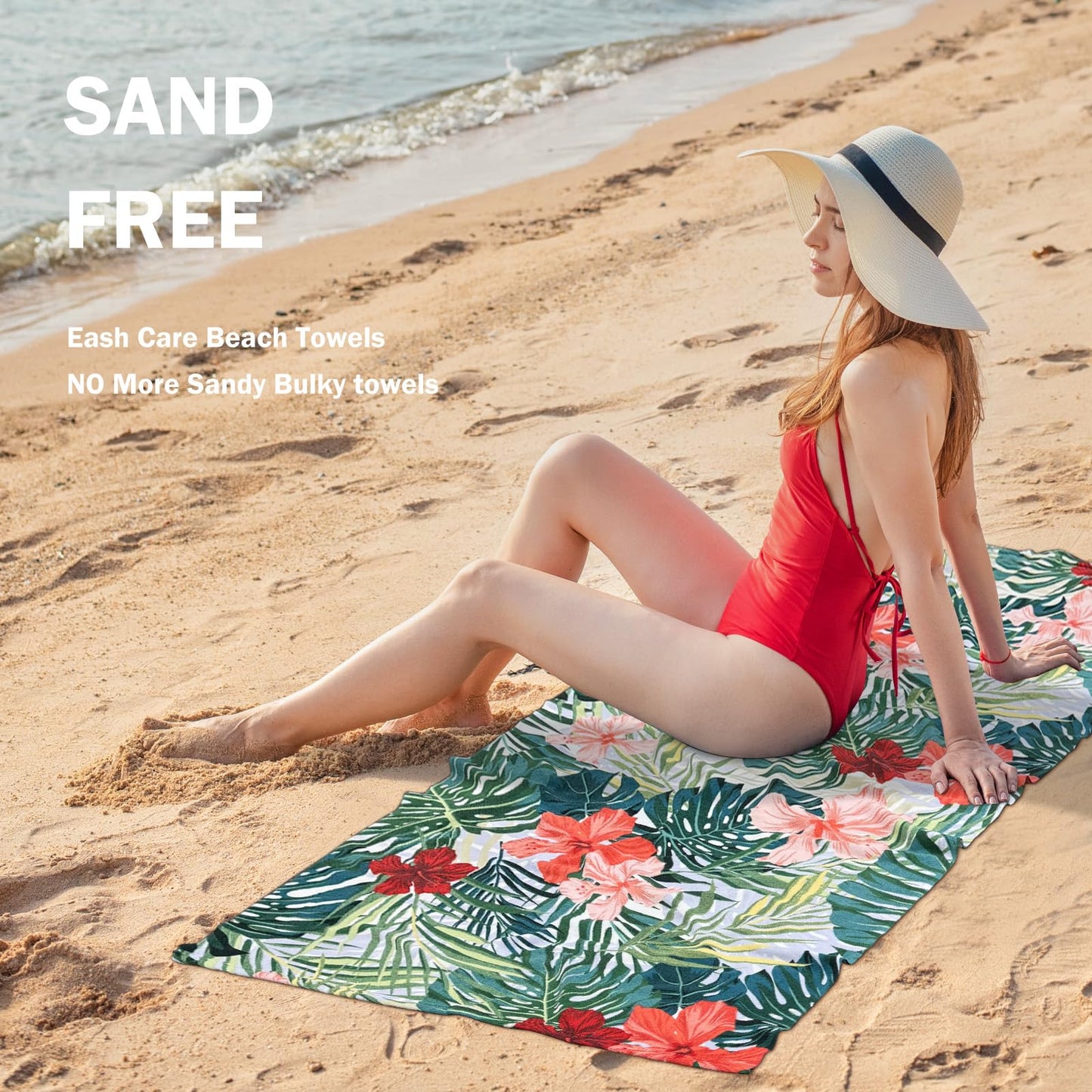 cabanana Sand Free Beach Towel - Large Oversized Beach Towel Sandproof 70x35 Big Microfiber Quick Dry Pool Towel, Thin Lightweight Compact for Travel Swimming Bath for Adults Women Men (Flower)