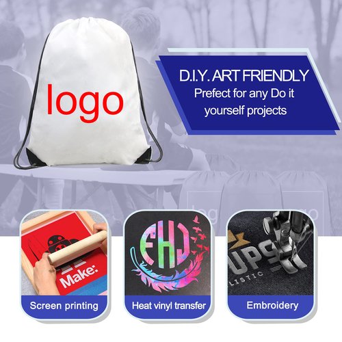 BeeGreen Drawstring Bags Backpacks Bulk, 20 Pieces White Gym Cinch Bags, String Backpack for Sports Sack, Personlized Sackpacks DIY Heat Vinyl
