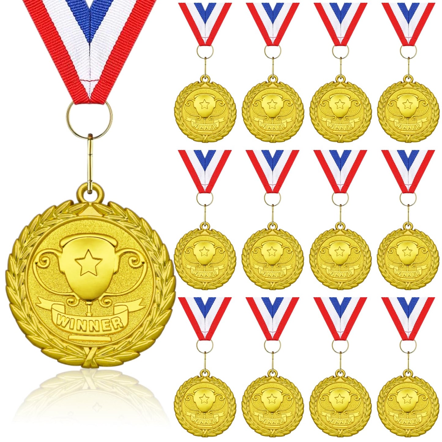 Donrime Gold Winner Medals 12-Pack, 1st Place Champion Medal with Ribbon for Kids and Adults, Sports Day Medals for Competitions, Soccer, Basketball, Gymnastics, Tournament Awards and Ceremony Prizes