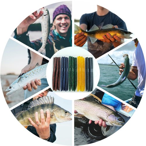 Wacky Worm Bass Lures Kit: 40PCS 5" Senko Worms with Storage Box | Slow-Sink Fishing Baits for Freshwater Saltwater