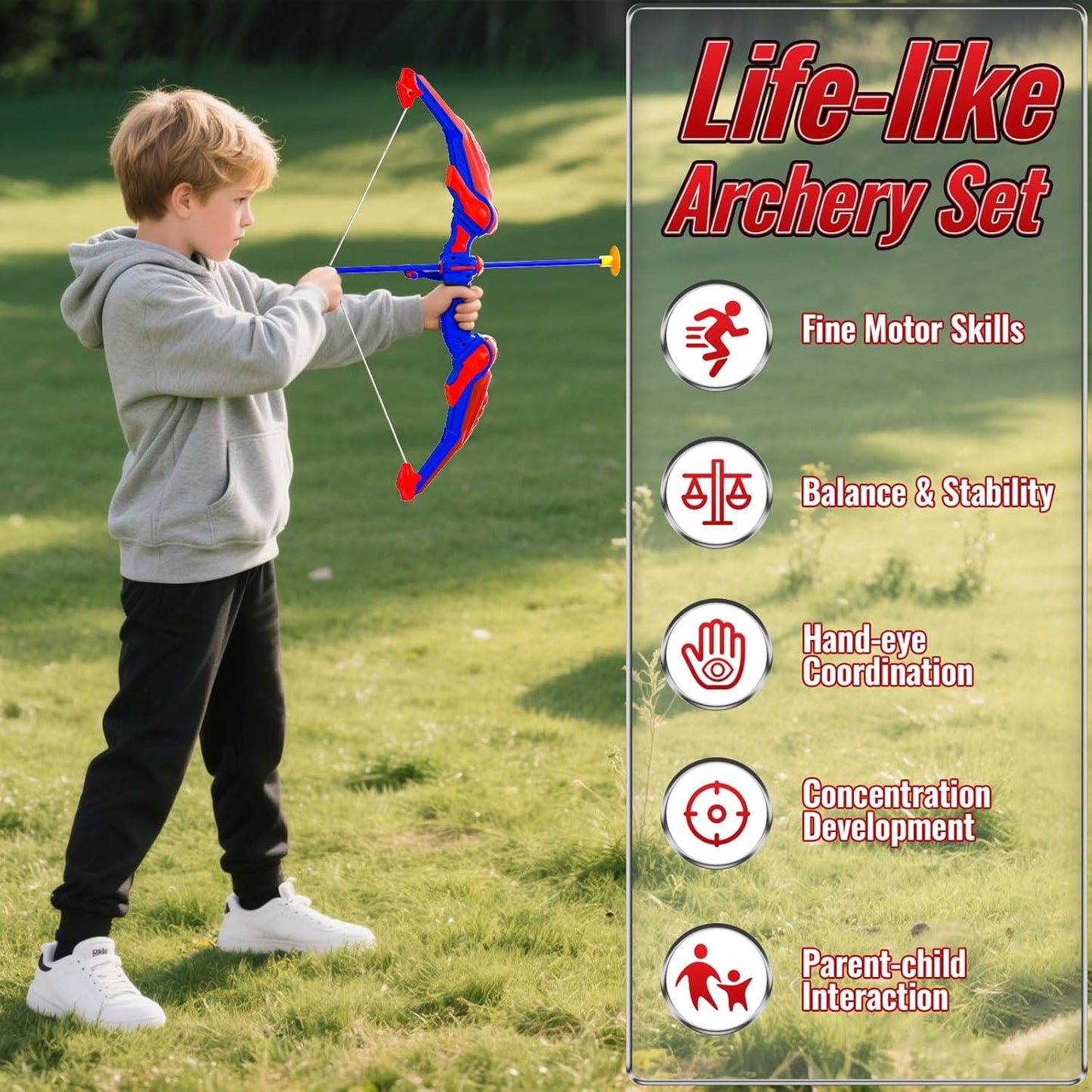 Kids Bow and Arrow Set, Led Light Up Bow and Arrow for Kids, Archery Set with Quiver & Web Target, 10 Suction Cup Arrows & Another 3 Target Cans, Outdoor Games for 4-6 8-12 Year Old Boys