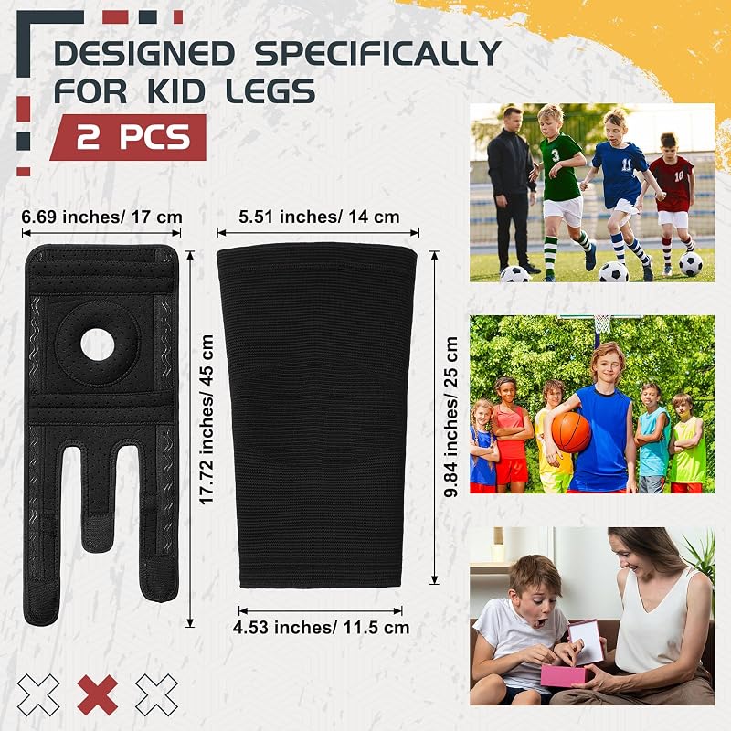 2 Pcs Kids Knee Brace Set - Youth Compression Knee Sleeves, Black, Large (Variation: Black+Large)