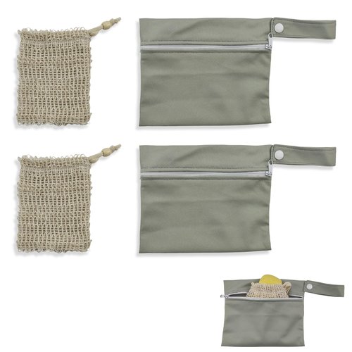 Aogigigio 2Set Travel Soap Bar Case - 2 Soap Bags & 2 Foaming Nets,Waterproof & Leakproof Bag With Natural Cotton-Linen Soap Foaming Net,Portable Quick-Dry Waterproof Bag for Travel & Camping