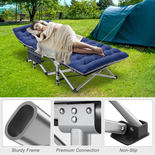 ABORON Folding Camping Cot W/Mat for Adults, Heavy Duty Outdoor Bed with Carry Bag,1200 D Layer Oxford Travel Camp Cots